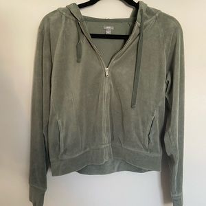 Aerie Cropped Velvet zip up green hoodie - medium